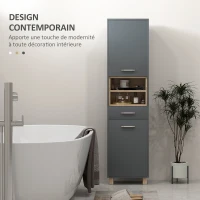 HOMCOM Colonne salle de bain, meuble salle de bain rangement avec 2 placards, tiroir et 2 compartiments ouverts, gris(m-5)