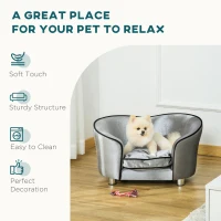 PawHut Dog Sofa Pet Chair, Kitten Bed Couch w/ Wooden Frame, Removable Cushion - Silver-Tone and Grey(m-5)