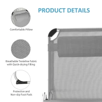Outsunny Foldable Reclining Sun Lounger Lounge Chair Camping Bed Cot w/ Pillow 4-Level Adjustable Back Aluminium Frame Grey(m-6)