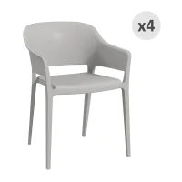 Outsunny Set 4 Sedie da Giardino in Plastica Impilabili con Braccioli e Schienale Alto in PP, Grigio(m-10)