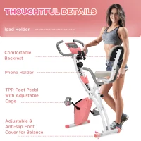 HOMCOM 2-in-1 Folding Exercise Bike with 8-Level Magnetic Resistance, Arm Resistance Band, Pulse Sensor, Pink(m-9)