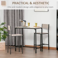 HOMCOM 3-Piece Bar Table Set with 2 Stools, Industrial Breakfast Bar Set with Footrest, Backrest for Dining Room, Small Space(m-6)