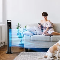 HOMCOM Ventilador de Torre con Control Remoto con 3 Velocidades y Modos de Función con Temporizador de 7,5h Ø18x78,5cm Negro(m-2)