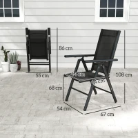 Outsunny Set of 2 Folding Garden Chairs, Aluminium Frame Outdoor Dining Chairs with Breathable Mesh Back and Seat, Garden Folding Chair Set with Armrests for Balcony, Black(m-3)
