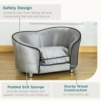 PawHut Dog Sofa Pet Chair, Kitten Bed Couch w/ Wooden Frame, Removable Cushion - Silver-Tone and Grey(m-6)