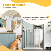 PawHut Barrière de sécurité chien système de double verrouillage montage par pression ou perçage largeur 76-104 cm blanc(m-6)