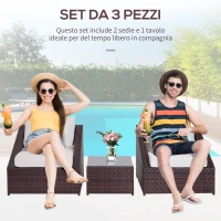 Outsunny Set Mobili da Balcone in PE Rattan, Tavolo da Giardino con Poltroncine e Cuscini, Marrone(m-4)