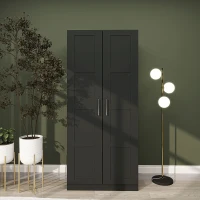 HOMCOM Double Panel Door Wardrobe, with Shelves - Black(m-2)