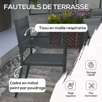 Outsunny Salon de jardin ensemble table et chaises 5 pièces avec 1 table à manger extensible 4 chaises dossier haut gris foncé(m-6)