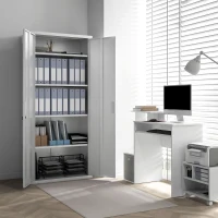 HOMCOM Archivador con Llave Estantes Ajustable Armario Archivador Metálico para Oficina Estudio Salón 80x40x180 cm Blanco(m-9)