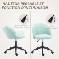 HOMCOM Chaise de bureau fauteuil de bureau en aspect velours rotative 360° hauteur assise réglable 56 x 59,5 x 66-75,5 cm vert(m-5)