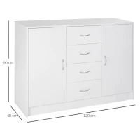HOMCOM Sideboard, Storage Cabinet with 2 Doors and 4 Drawers, Free Standing Cupboard, Chest Organizer for Kitchen and Living Room, White(m-3)