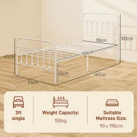 HOMCOM Single Minimalistic Metal Bed Frame - White(m-3)