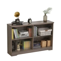 HOMCOM Meuble de rangement bibliothèque dim. 119L x 29l x 76H cm 4 grandes niches panneaux particules imitation bois gris(m-1)