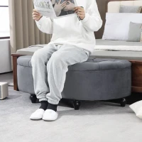 HOMCOM Velvet-Feel Half Circle Storage Ottoman - Dark Grey(m-7)