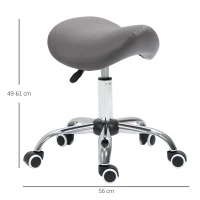 HOMCOM Cosmetic Stool 360° Rotate Height Adjustable Salon Massage Spa Chair Hydraulic Rolling Faux Leather Saddle Stool, Grey(m-3)