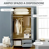 HOMCOM Guardaroba a 2 Ante in Truciolato e MDF con Binario, 3 Ripiani e 2 Cassetti per Soggiorno e Camera, 88.9x50.1x184.5 cm(m-5)