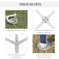 Outsunny Tonnelle 3 x 3 m barnum de jardin métal époxy bâche PE haute densité bleu(m-6)