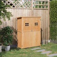 Outsunny Abri de Jardin en bois Armoire de Jardin dim. 127,5L x 50l x 164H cm 2 étagères 2 Portes 2 fenêtres Toit bitumé étanche Bois Massif Sapin pré-huilé bois naturel(m-4)