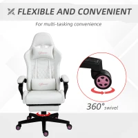 Vinsetto Computer Gaming Chair with Footrest, Video Gaming Chair for Adults with 130° Reclining Back, Desk Chair with Lumbar Support and Adjustable Height, White(m-6)