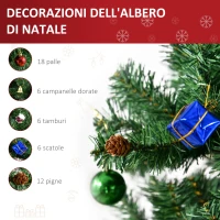 HOMCOM 180cm Albero di Natale Artificiale con 624 Rami in PVC Ignifughi, Albero di Natale Realistico con Decorazioni e Rami Folti, Verde(m-4)