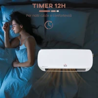 HOMCOM Stufa Elettrica da Parete con Telecomando, Temperatura Regolabile e Timer 12 Ore, Potenza 1000W/2000W, 45x18.6x11.5cm, Bianco(m-4)