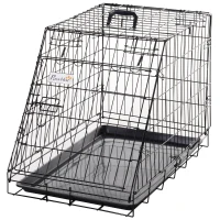 PawHut Jaula Plegable de Metal para Perros con Bandeja Extraíble Pestillo Incorporado Forma Trapezoidal Transportador 76x48x55cm 10kg Negro(m-1)