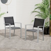 Outsunny Set 2 Sedie da Giardino in Texteline Traspirante e Struttura in Ferro Nero e Grigio 62 x 57 x 86cm(m-2)