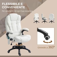 Vinsetto Sedia da Ufficio Massaggiante e Regolabile con Telecomando, in Tessuto Teddy, 67x74x107-116 cm, Bianco(m-8)