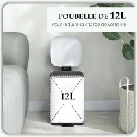 HOMCOM Poubelle de cuisine 12L avec couvercle, poubelle anti-traces de doigts avec pédale et seau intérieur amovible, blanc(m-4)