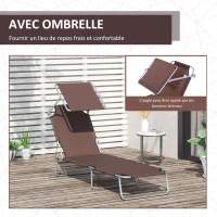 Outsunny Transat Bain de Soleil Pliable Chaise Longue Pliante Grand Confort Dossier Inclinable Multi-positions et Pare-Soleil réglable Dim. 187L x 58l x 36H cm chocolat(m-6)