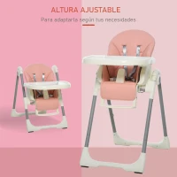 HOMCOM Trona para Bebé Evolutiva Ajustable y Plegable con Doble Bandeja Trona Portátil de +6 Meses Reclinable con 2 Ruedas y Frenos 55x80x104 cm Rosa(m-4)