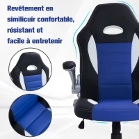 HOMCOM Chaise de bureau fauteuil racing sports pivotante réglable roulettes ergonomique PU 71 x 64 x 105,5-115,5 noir et bleu(m-5)