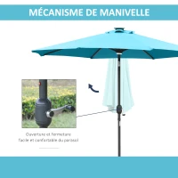 Outsunny Parasol lumineux octogonal inclinable dim. Ø 2,7 x 2,45H m parasol LED solaire métal polyester haute densité bleu turquoise(m-6)