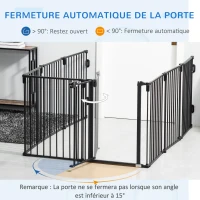 PawHut Barrière de sécurité barrière de protection cheminée parc enclos chien pliable modulable 8 panneaux avec porte sans perçage 482,5 x 76 cm noir(m-5)