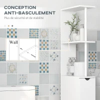 HOMCOM Meuble colonne salle de bain armoire de salle de bain avec tiroirs étagères ouvertes placard 15 x 33 x 136,5 cm blanc(m-6)
