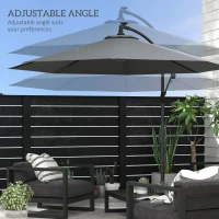 Outsunny 3(m) Cantilever Parasol with Solar LED Lights, Garden Umbrella with Cross Base and Crank Handle, Hanging Offset Banana Sun Shade for Outdoor, Patio, Grey(m-5)