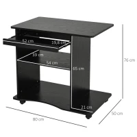 HOMCOM Bureau Informatique à roulettes avec Support Clavier dim. 80L x 50l x 76H cm MDF Noir(m-3)