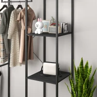 HOMCOM Mobile da Ingresso con Appendiabiti da Terra e Scarpiera, in Acciaio e Truciolato, 110x45x169.5 cm, Nero(m-8)