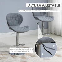 HOMCOM Juego de 2 Taburetes de Bar Modernos Taburetes Altos de Cocina Giratorios con Altura Ajustable Reposapiés y Base de Acero 47x53,5x94-113 cm Gris(m-4)