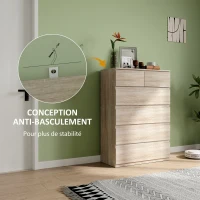 HOMCOM Commode 6 tiroirs meuble de rangement sans poignées design minimaliste 80 x 39 x 115 cm bois naturel(m-6)