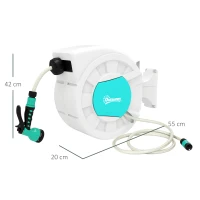 Outsunny Manguera Retráctil de Pared con Carrete de 25+2 m con Bloqueo Retorno Automático y Boquilla de 7 Funciones y Giro 180°(m-3)