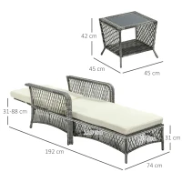 Outsunny Mobili da Giardino Set 2 Pz in Rattan Chaise Longue e Tavolino da Caffè(m-3)
