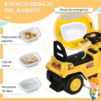 HOMCOM Correpasillos para +2 Años Excavadora de Juguete sin Pedales con Pala Móvil Bocina 83x27x39 cm Amarillo(m-5)