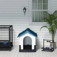 PawHut Plastic Dog Kennel with Windows, for Garden Patio, Miniature and Small Dogs, 80 x 69 x 76cm - Blue(m-9)