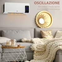 HOMCOM Termoventilatore da Parete Oscillatorio con Timer 12h e 2 Modalità di Riscaldamento, 54.5x12x21.5 cm, Bianco(m-7)