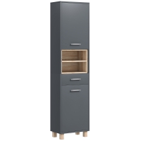 HOMCOM Colonne salle de bain, meuble salle de bain rangement avec 2 placards, tiroir et 2 compartiments ouverts, gris
