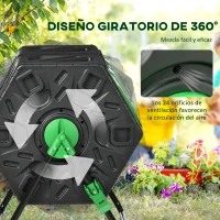 Outsunny Compostador Giratorio 130L Contenedor Compostaje Doble Cámara Aberturas de Ventilación Patas de Acero 67x60x77 cm Negro(m-5)