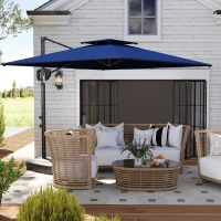 Outsunny Cantilever Parasol with Weighted Base Double Top Garden Parasol Square Hanging Patio Umbrella with Crank Tilt Dark Blue(m-2)