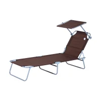 Outsunny Transat Bain de Soleil Pliable Chaise Longue Pliante Grand Confort Dossier Inclinable Multi-positions et Pare-Soleil réglable Dim. 187L x 58l x 36H cm chocolat(m-10)